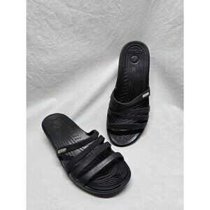 Crocs Rhonda Wedge Sandals Slip-On Strappy Slides Open Toe Black Women's Size 6
